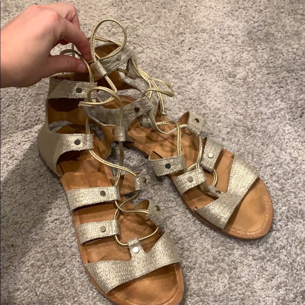 Gold lace up sandals